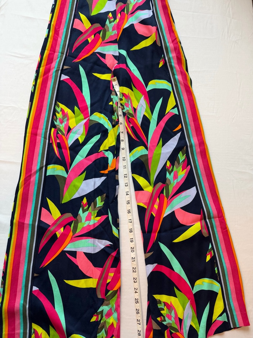 Trina Turk Navy Floral Stripe Wide-Leg Pants